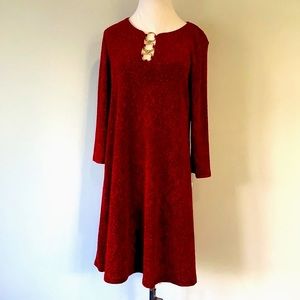NWT Red Metallic Glitter Embellished Shift Midi Dress